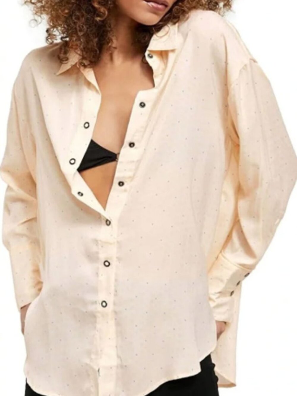 We The Free All Smiles Sateen Polka Dot Snap Front Free People Top Sz L